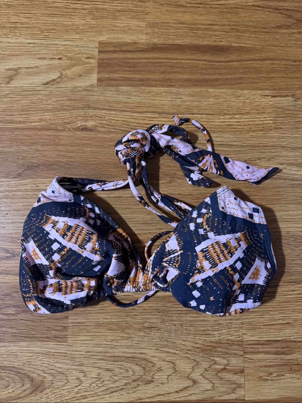 Xhilaration Navy, Pink & Rust Patterned Halter Bikini Top